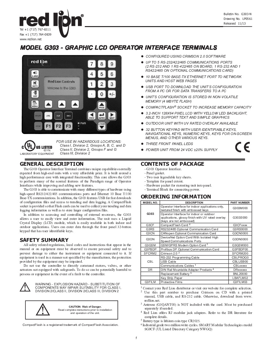 First Page Image of G303M000 Red Lion G303 Product Manual G303-N.pdf